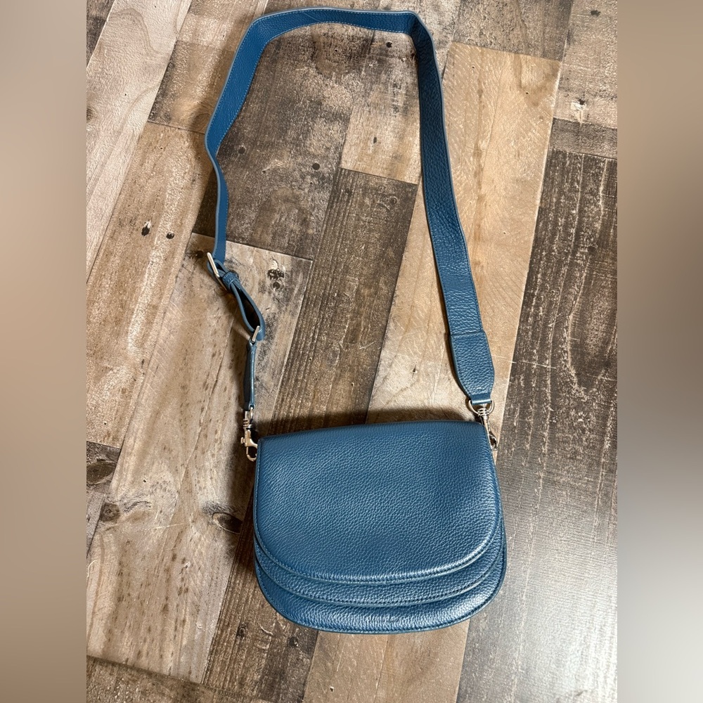 Steven‎ Alan Blue Pebbled Cow Leather Crossbody Saddle Bag Minimal Classic